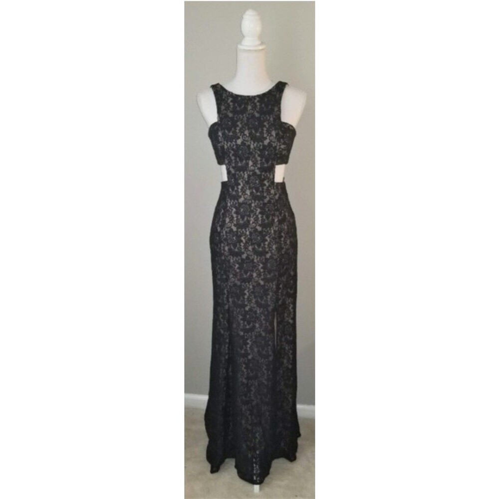 Morgan & Co Party Formal Ball Gown Dress Juniors Womens size 5-6 Black Open Lace